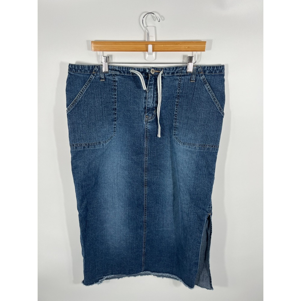 Vintage Y2K Womens Denim Maxi Skirt 18 Blue Country Modest Concert Festival